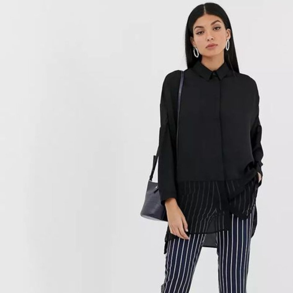 ASOS DESIGN Women's Long Sleeve Oversized Button Shirt in Sheer and Solid Black